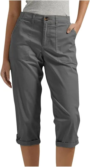 Cargo Capri Pants for Women Dressy Casual High Waisted Capris Summer Loose Elastic Waist Cropped Trouser with Pockets