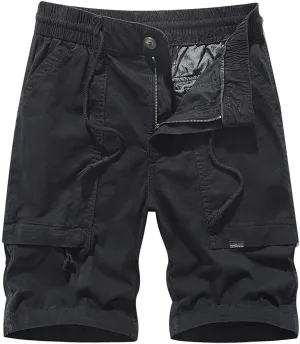 Cargo Shorts for Man Waterproof Stretch Drawstring Relaxed Fit Work Hiking Pants Zipper Camping Shorts with Pockets Black 34