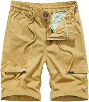 Cargo Shorts for Man Waterproof Stretch Drawstring Relaxed Fit Work Hiking Pants Zipper Camping Shorts with Pockets Yellow 31