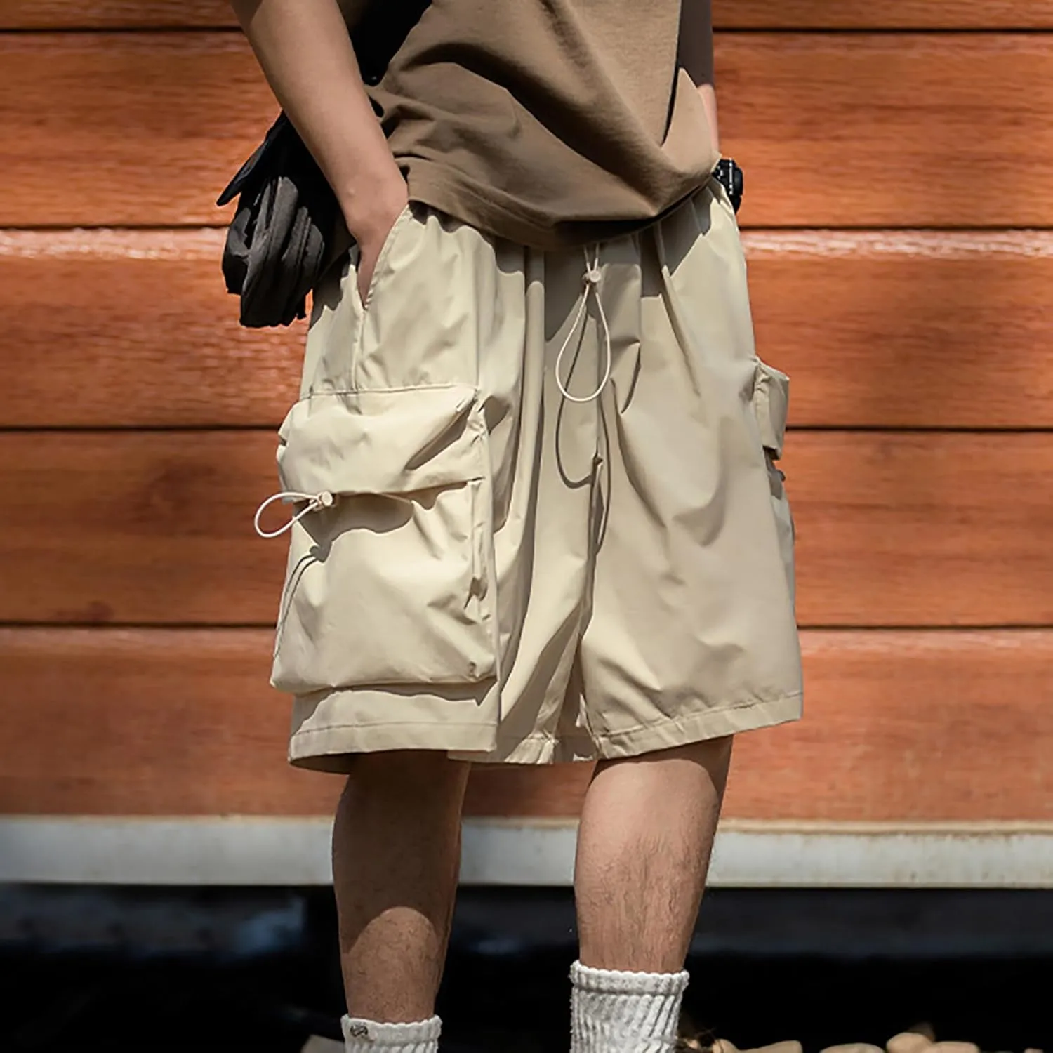 Cargo Shorts for Men Baggy Wide Leg Lightweight Multi-Pocket Hiking Short Big and Tall Drawstring Waist Outdoor Short