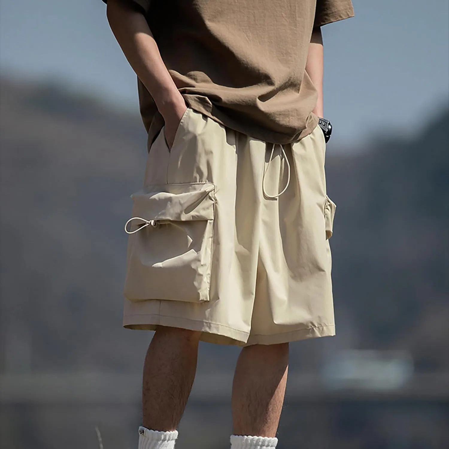 Cargo Shorts for Men Baggy Wide Leg Lightweight Multi-Pocket Hiking Short Big and Tall Drawstring Waist Outdoor Short