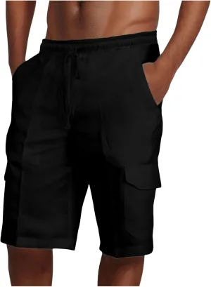 Cargo Shorts for Men Big and Tall Elastic Waist Lightweight Summer Shorts Stretch Baggy Outdoor Hiking Pants with Pockets