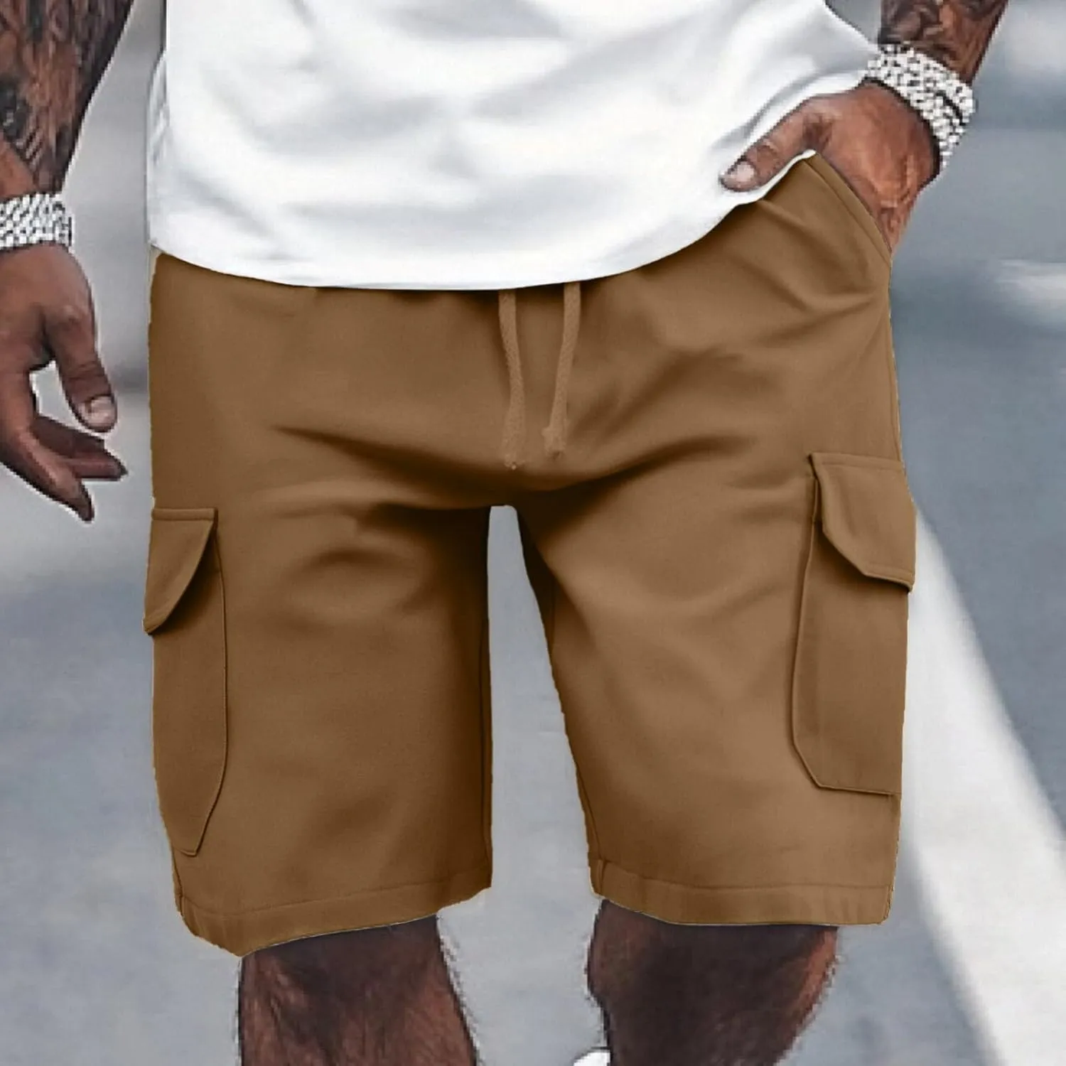 Cargo Shorts for Men Big and Tall Elastic Waist Lightweight Summer Shorts Stretch Baggy Outdoor Hiking Pants with Pockets