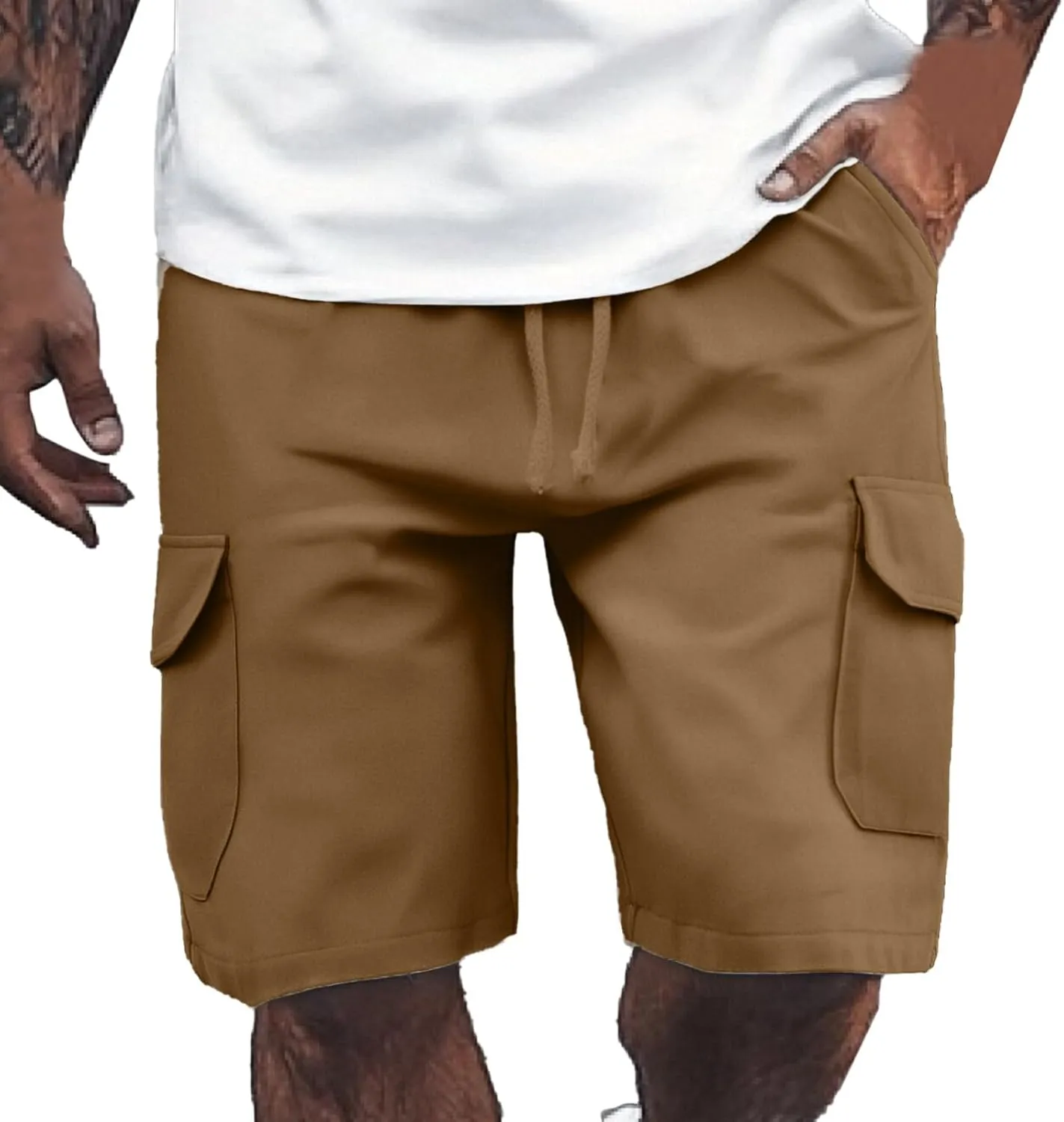 Cargo Shorts for Men Big and Tall Elastic Waist Lightweight Summer Shorts Stretch Baggy Outdoor Hiking Pants with Pockets