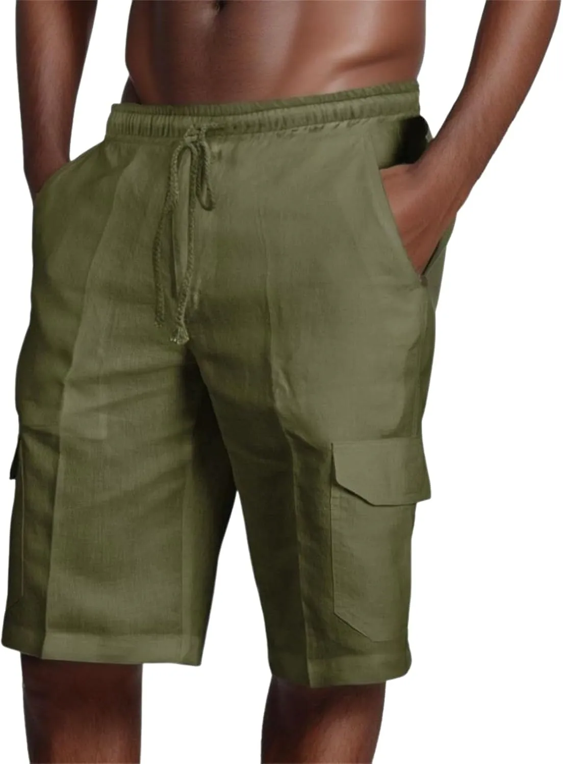 Cargo Shorts for Men Big and Tall Elastic Waist Lightweight Summer Shorts Stretch Baggy Outdoor Hiking Pants with Pockets