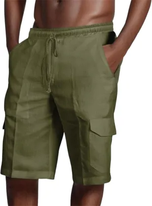 Cargo Shorts for Men Big and Tall Elastic Waist Lightweight Summer Shorts Stretch Baggy Outdoor Hiking Pants with Pockets
