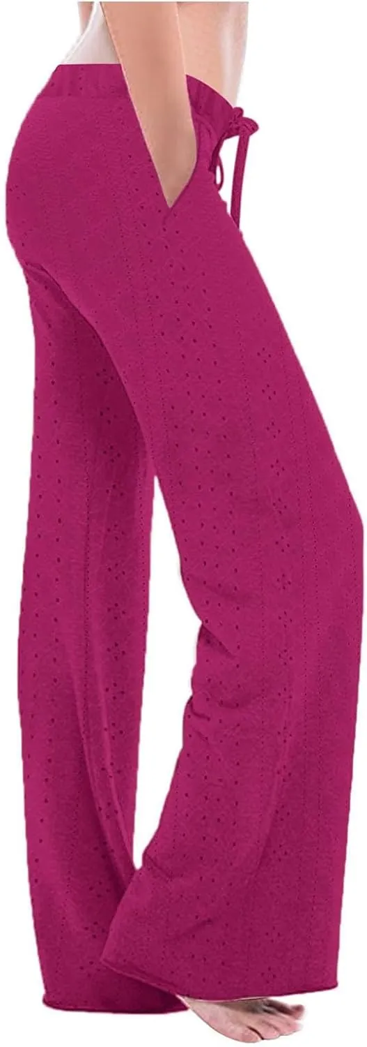 Casual Pants for Women Elastic High Waisted Straight Leg Trousers Lounge Casual Beach Comfy Bottoms with Pockets