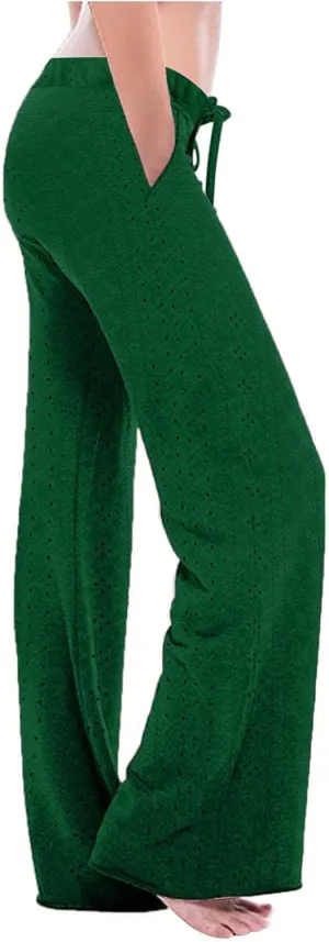Casual Pants for Women Elastic High Waisted Straight Leg Trousers Lounge Casual Beach Comfy Bottoms with Pockets