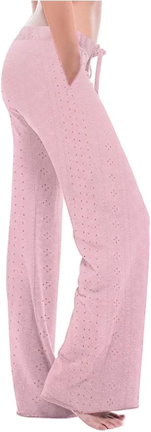 Casual Pants for Women Elastic High Waisted Straight Leg Trousers Lounge Casual Beach Comfy Bottoms with Pockets
