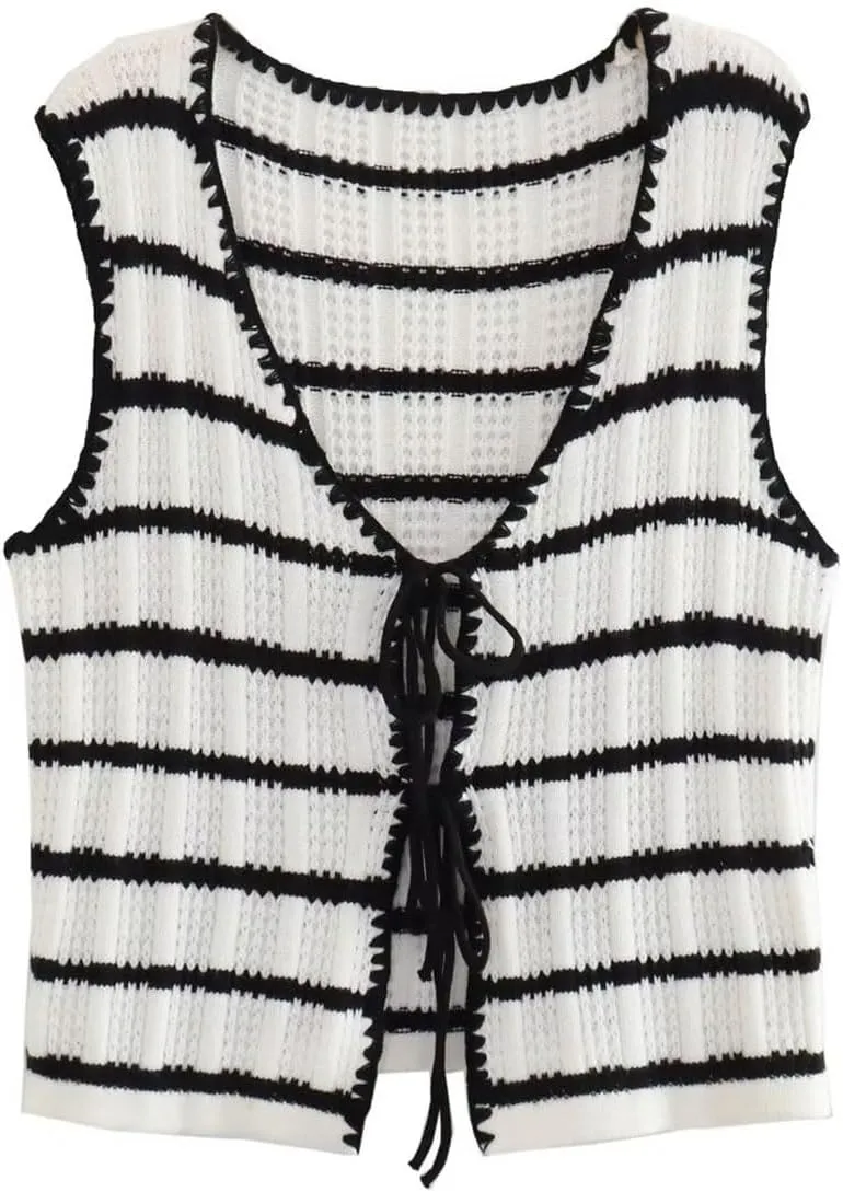 CHARTOU Women Summer 2 Pieces Knit Outfits Stripes Sleeveless Top and Wide Leg Pants Lounge Set