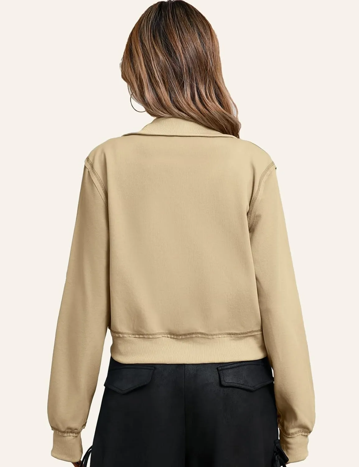 CHERFLY Cropped Jackets for Women 2025 Zip Up Hoodies Casual Spring Coats