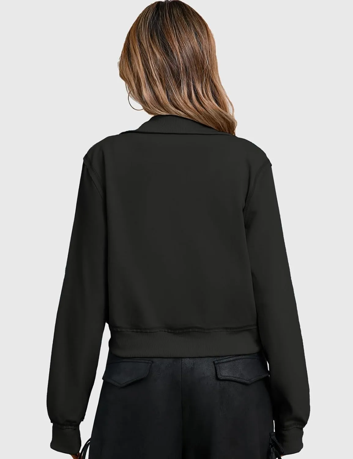 CHERFLY Cropped Jackets for Women 2025 Zip Up Hoodies Casual Spring Coats
