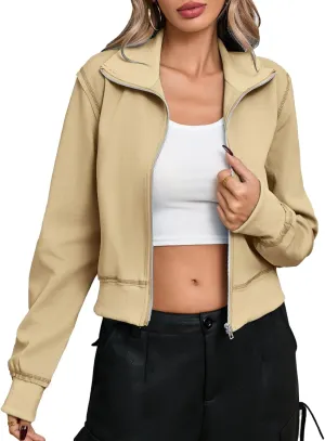 CHERFLY Cropped Jackets for Women 2025 Zip Up Hoodies Casual Spring Coats