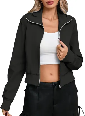 CHERFLY Cropped Jackets for Women 2025 Zip Up Hoodies Casual Spring Coats