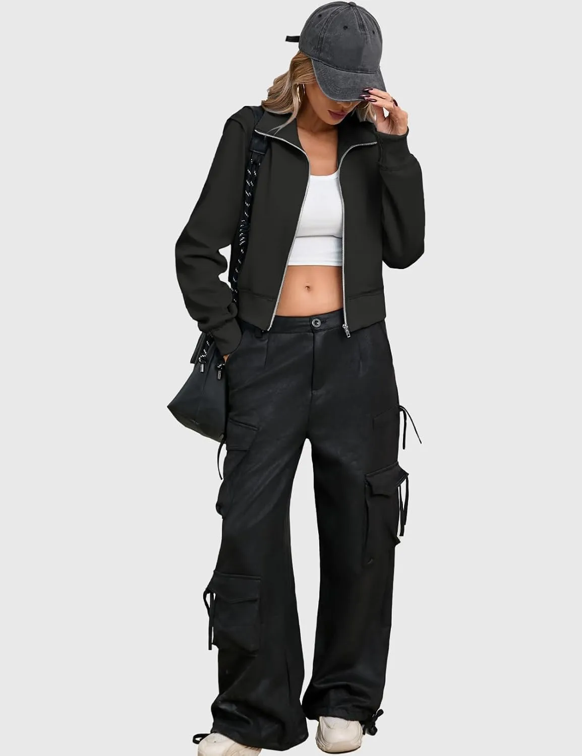 CHERFLY Cropped Jackets for Women 2025 Zip Up Hoodies Casual Spring Coats