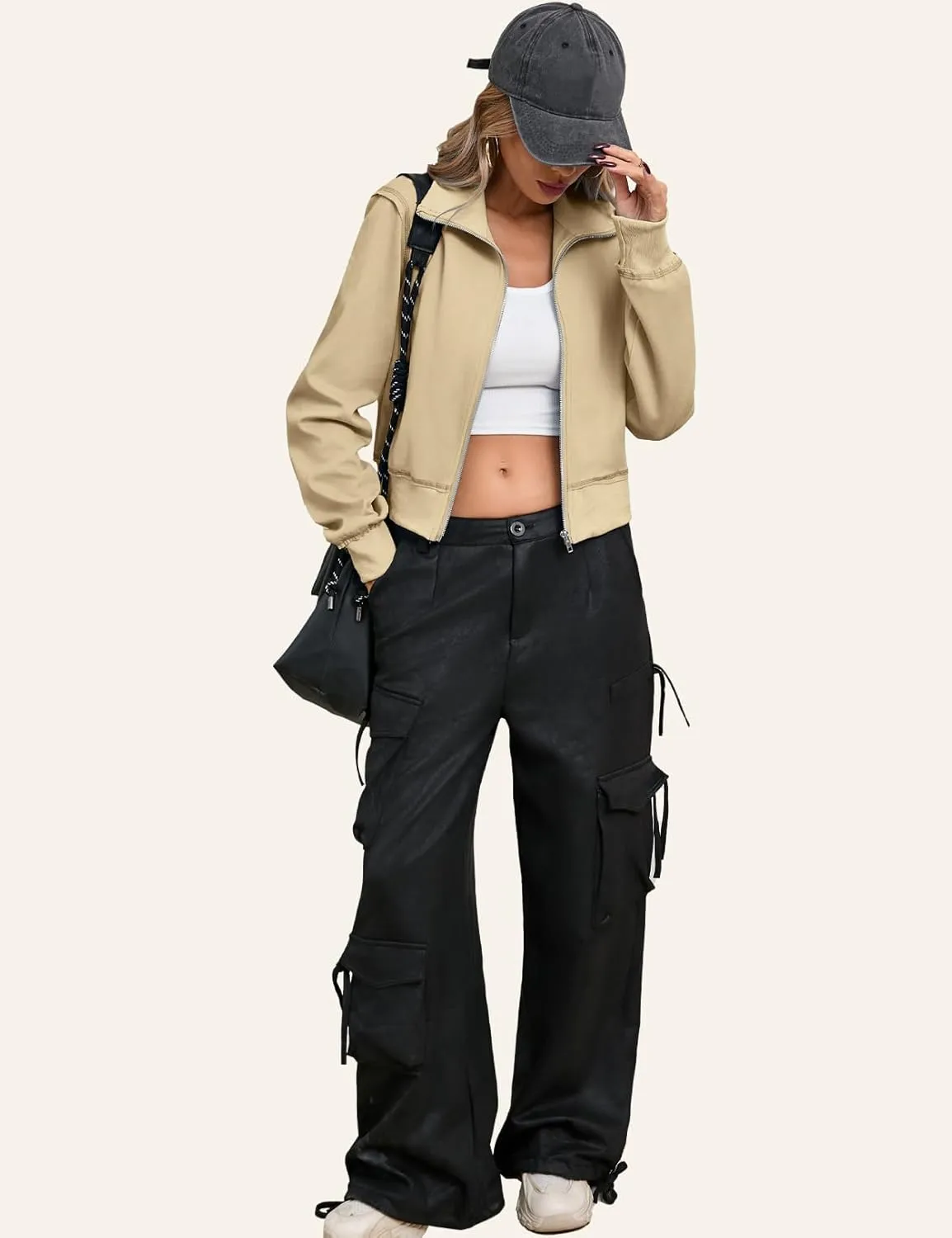 CHERFLY Cropped Jackets for Women 2025 Zip Up Hoodies Casual Spring Coats