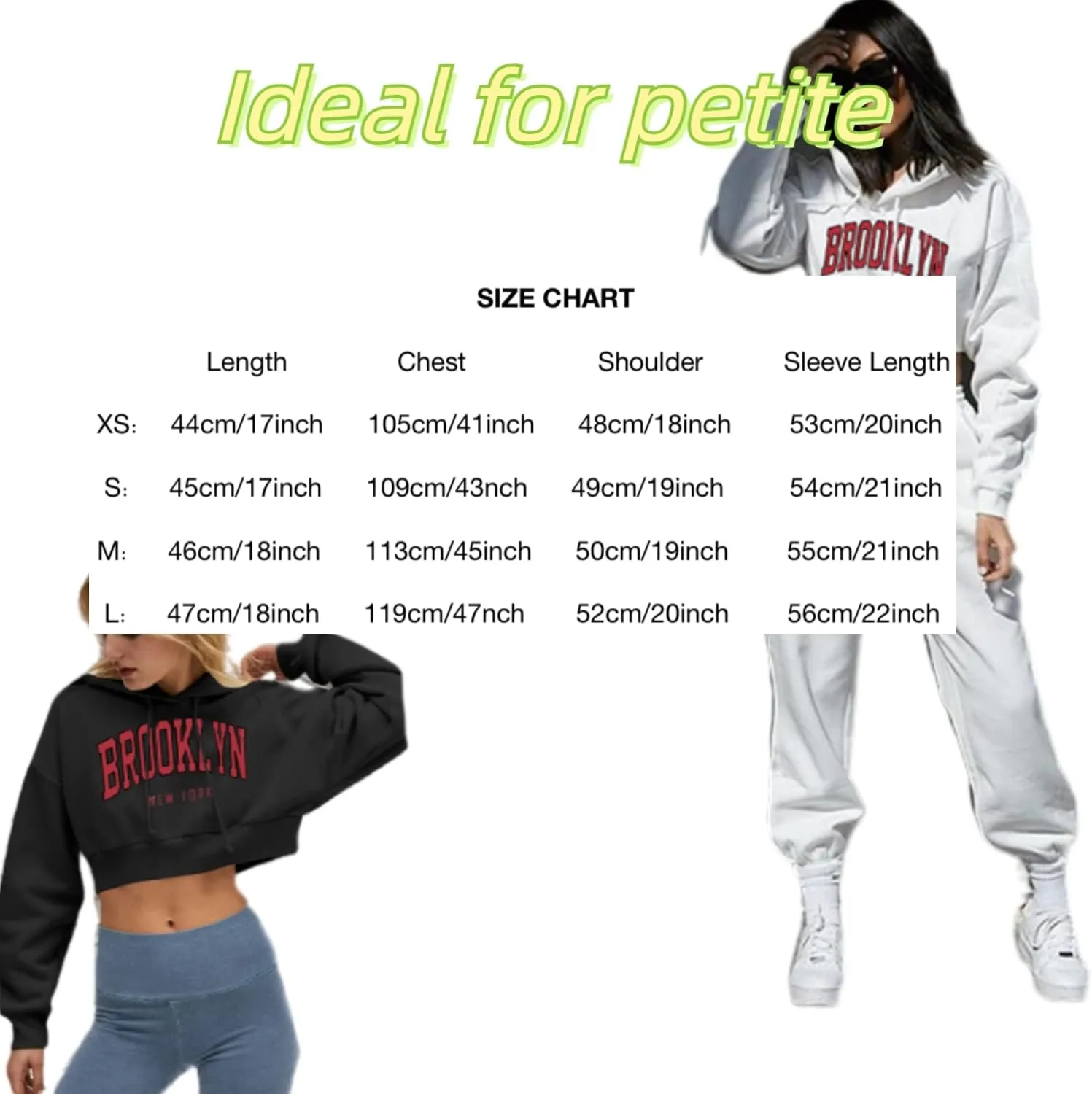 ChezMax Brooklyn Letter Graphic Cropped Hoodies Aesthetic Sweatshirts Women Trendy Long Sleeve Tops, bg08
