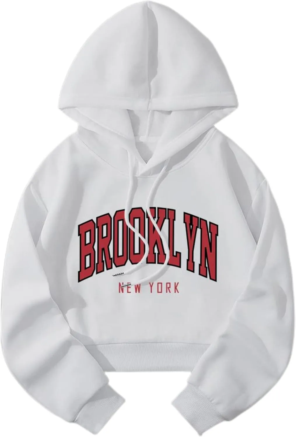 ChezMax Brooklyn Letter Graphic Cropped Hoodies Aesthetic Sweatshirts Women Trendy Long Sleeve Tops, bg08