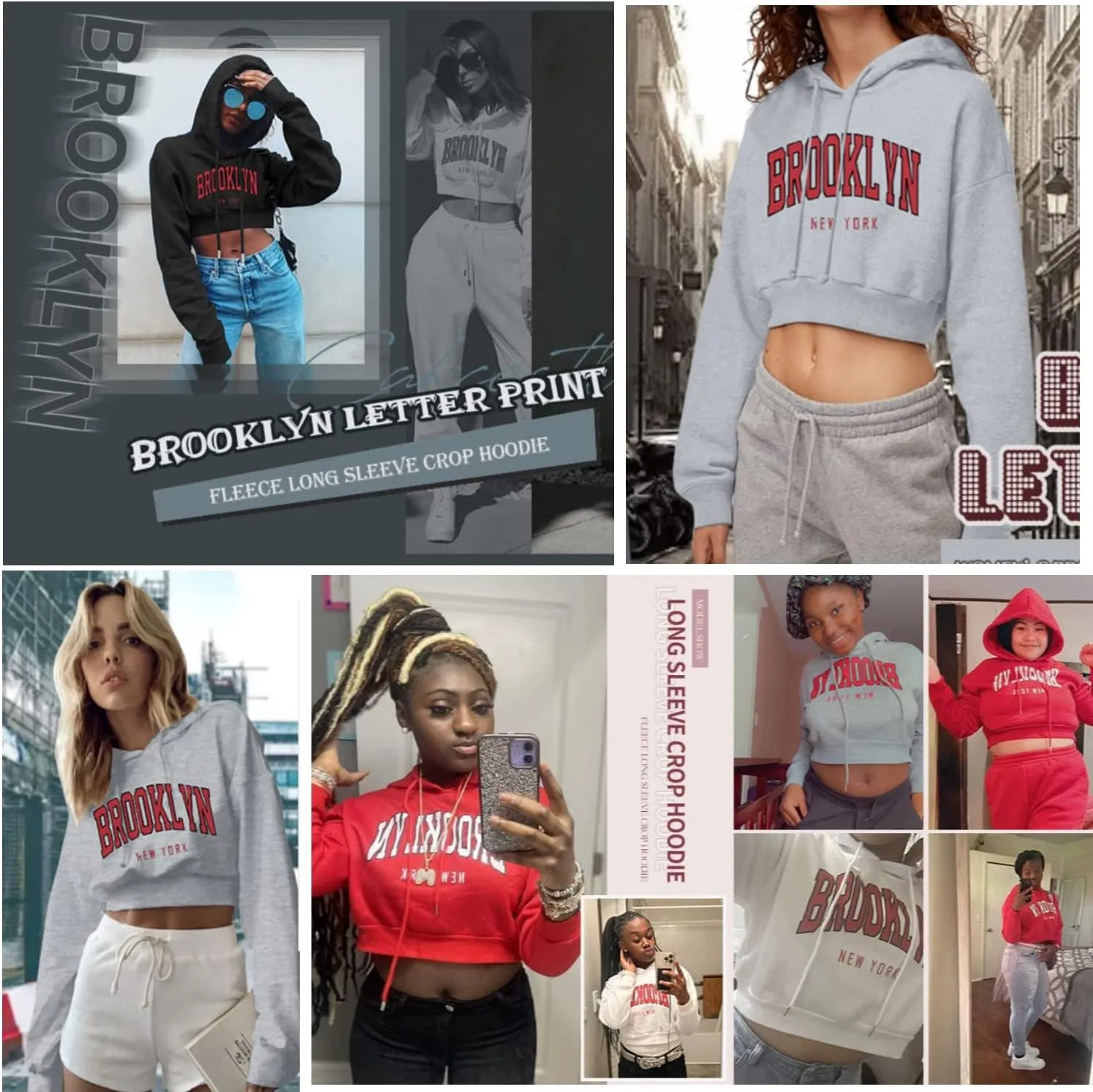 ChezMax Brooklyn Letter Graphic Cropped Hoodies Aesthetic Sweatshirts Women Trendy Long Sleeve Tops, bg08