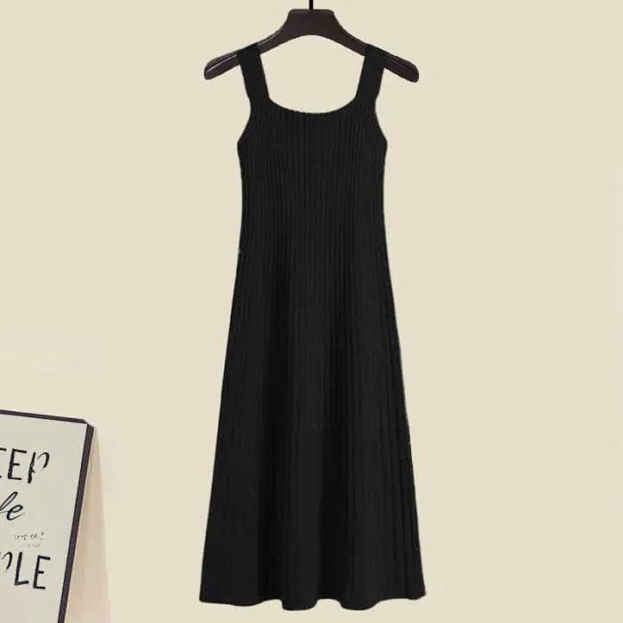 Chic Knit Cardigan Outerwear Slip Dress Set