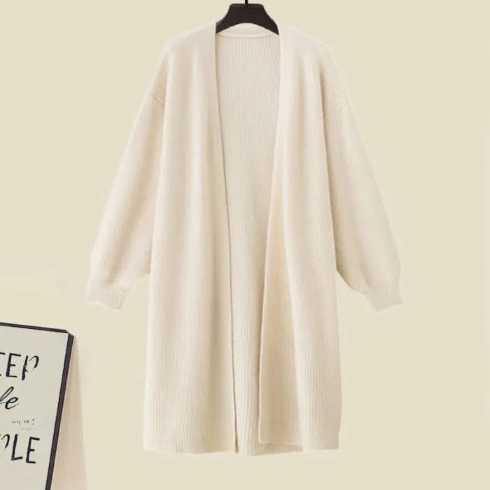 Chic Knit Cardigan Outerwear Slip Dress Set