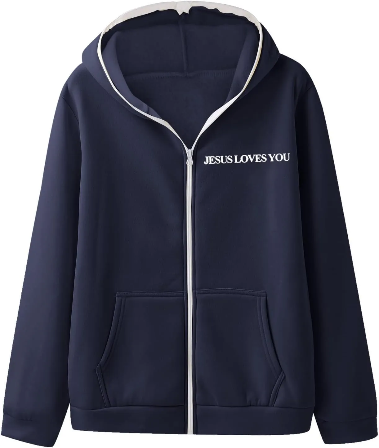 Christian Hoodies for Men Jesus Loves You Letter Print Sweatshirts Vintage Graphic Full Zip Up Hoodie with Pockets