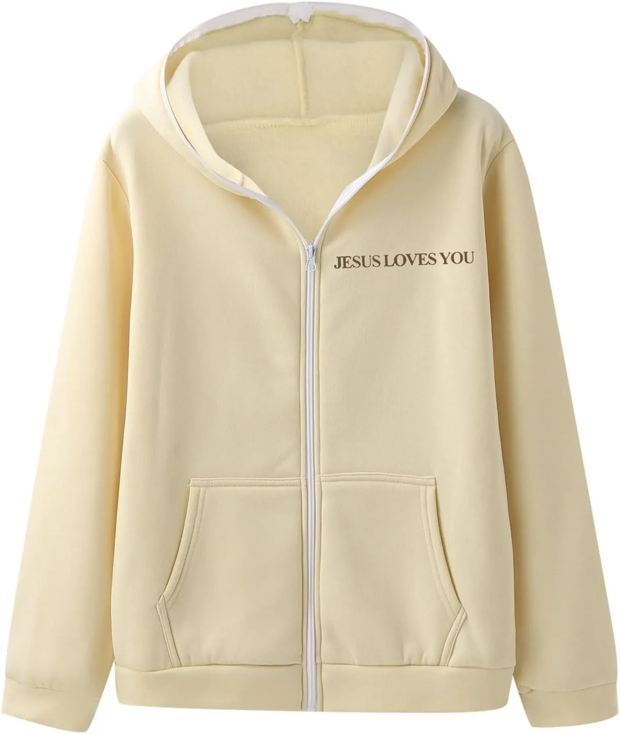 Christian Hoodies for Men Jesus Loves You Letter Print Sweatshirts Vintage Graphic Full Zip Up Hoodie with Pockets