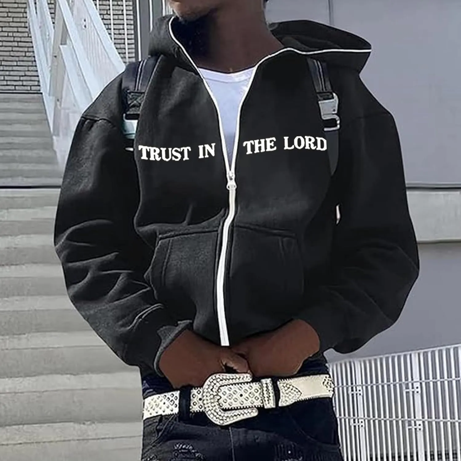 Christian Hoodies for Men Jesus Loves You Letter Print Sweatshirts Vintage Graphic Full Zip Up Hoodie with Pockets