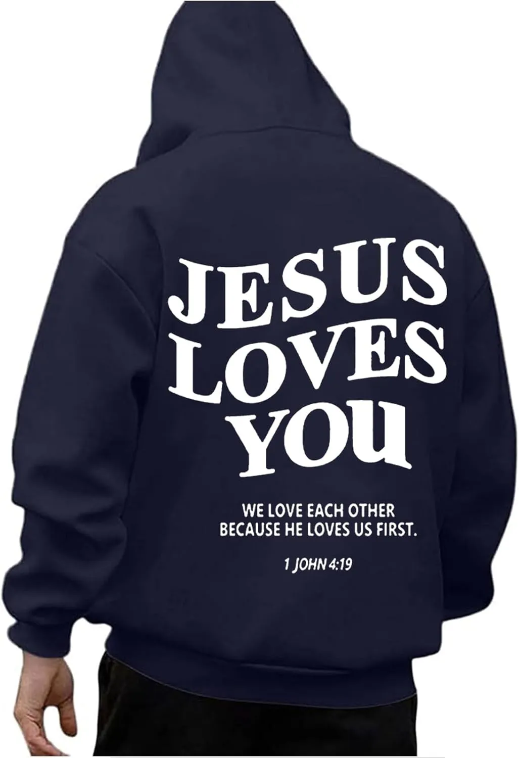 Christian Hoodies for Men Jesus Loves You Letter Print Sweatshirts Vintage Graphic Full Zip Up Hoodie with Pockets