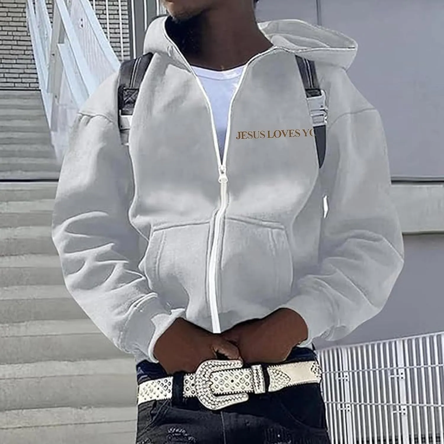 Christian Hoodies for Men Jesus Loves You Letter Print Sweatshirts Vintage Graphic Full Zip Up Hoodie with Pockets