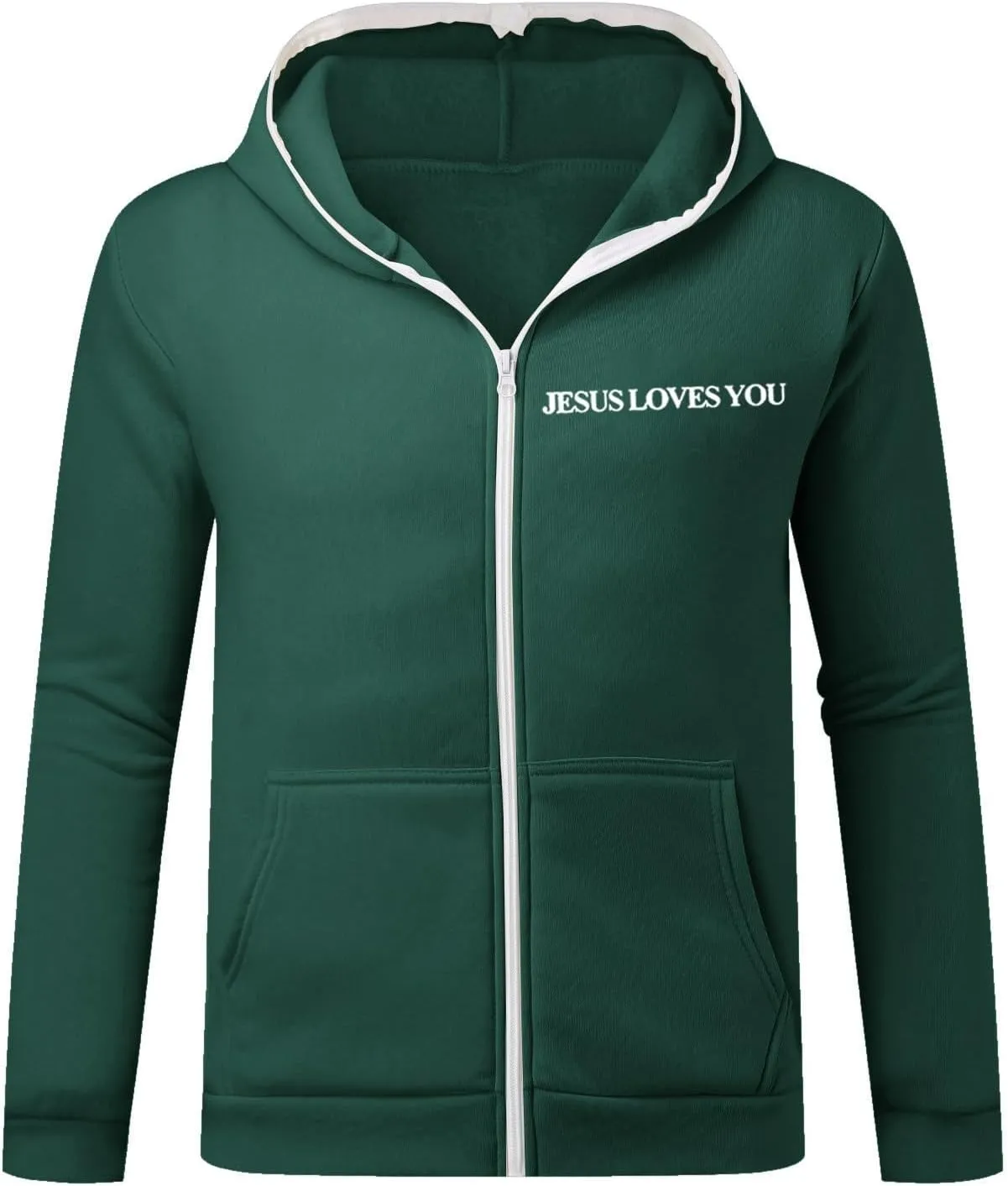 Christian Hoodies for Men Jesus Loves You Letter Print Sweatshirts Vintage Graphic Full Zip Up Hoodie with Pockets