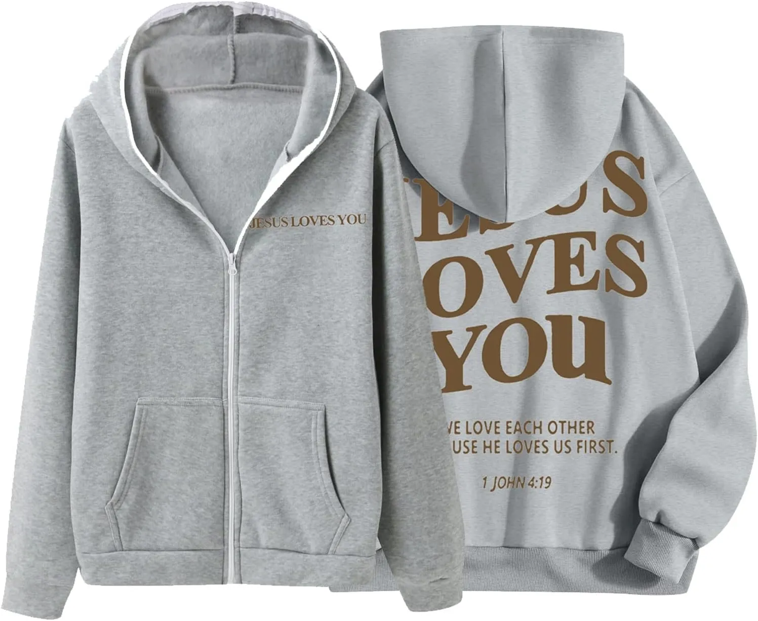 Christian Hoodies for Men Jesus Loves You Letter Print Sweatshirts Vintage Graphic Full Zip Up Hoodie with Pockets