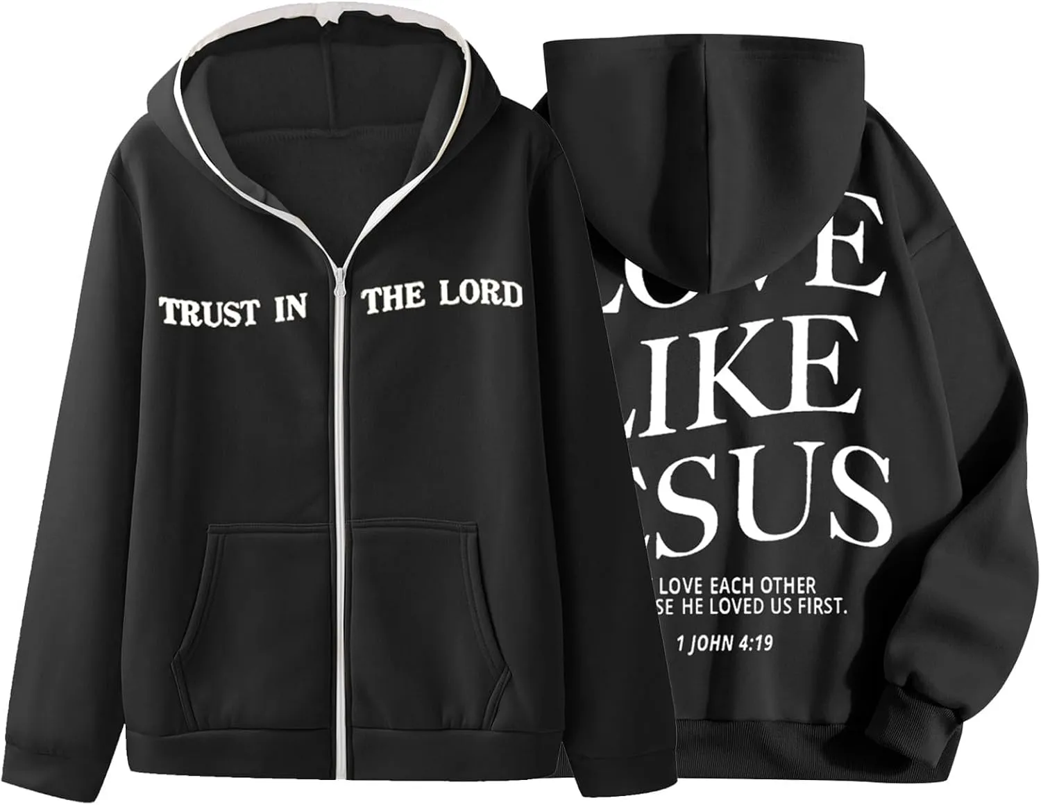 Christian Hoodies for Men Jesus Loves You Letter Print Sweatshirts Vintage Graphic Full Zip Up Hoodie with Pockets