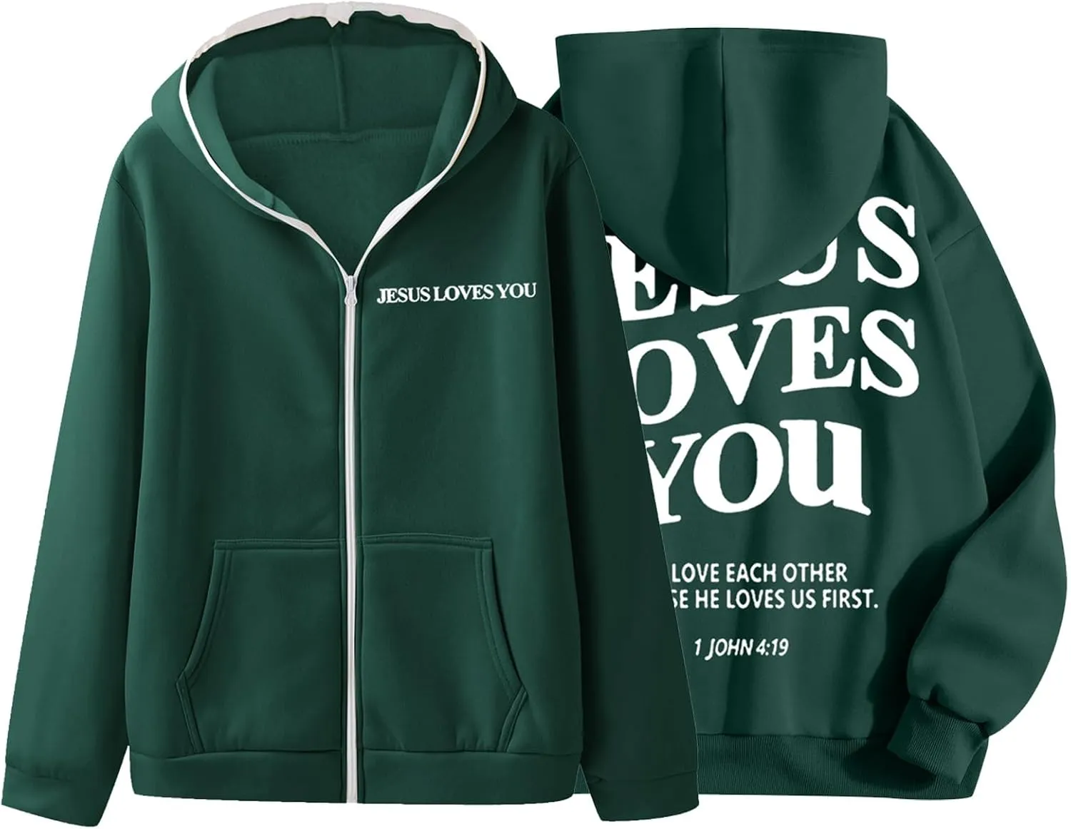 Christian Hoodies for Men Jesus Loves You Letter Print Sweatshirts Vintage Graphic Full Zip Up Hoodie with Pockets