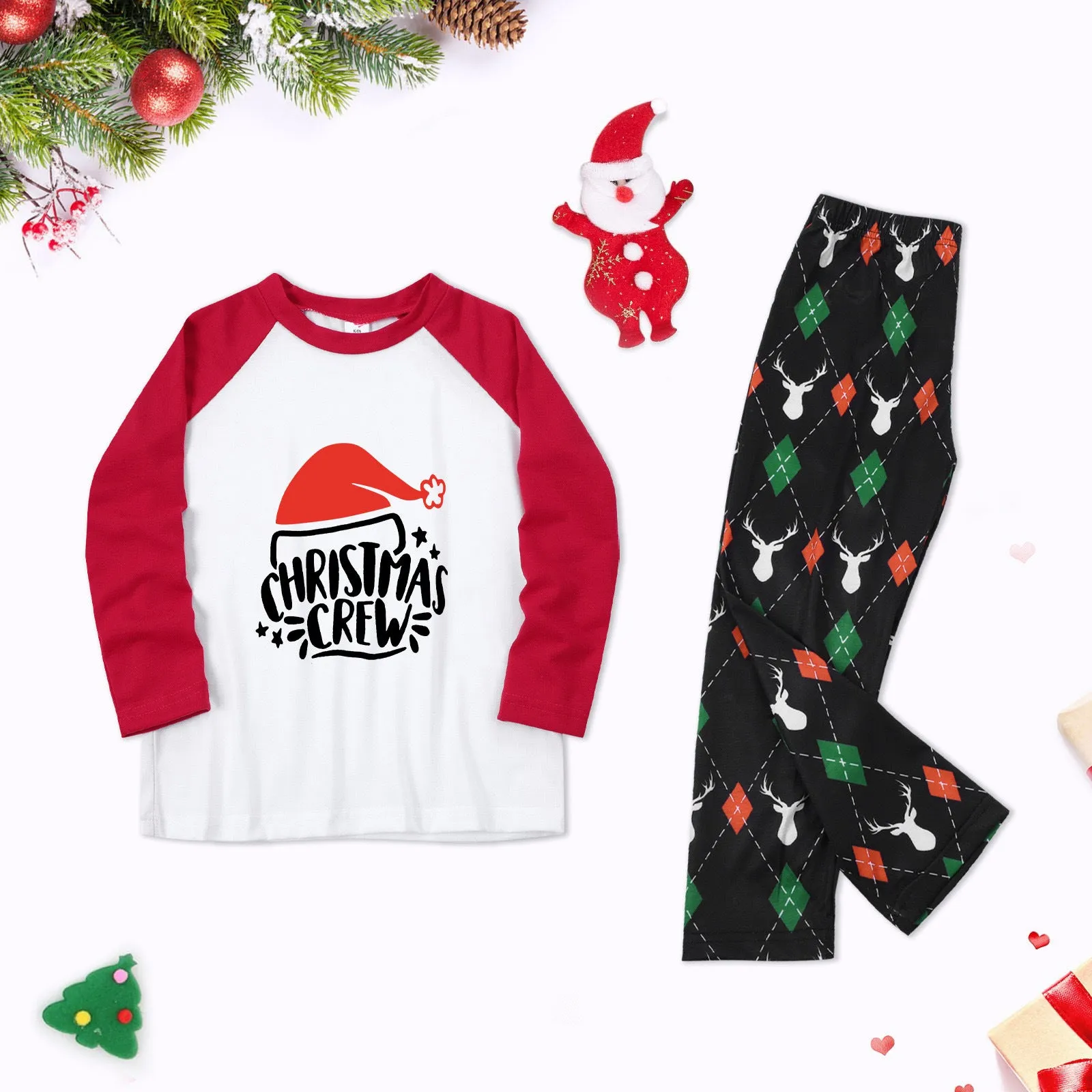 Christmas Crew Christmas parent-child pajamas set with cartoon hat print