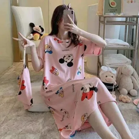 Cloth bag Mickey Minnie print pajamas female summer princess sweet summer cartoon pajamas short-sleeved dress X3133970
