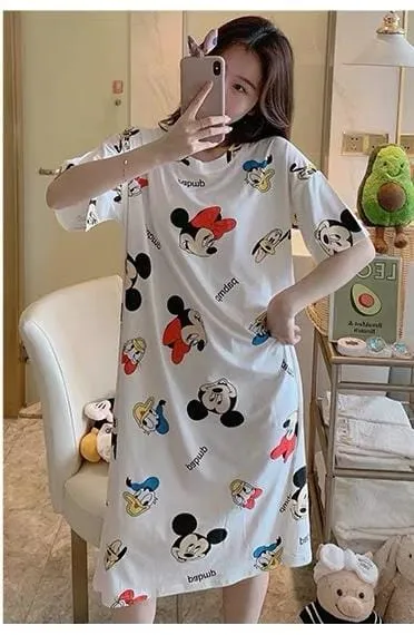 Cloth bag Mickey Minnie print pajamas female summer princess sweet summer cartoon pajamas short-sleeved dress X3133970