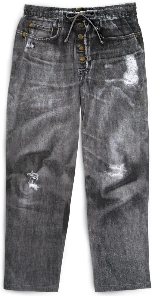 Collections Etc Distressed Faux Dark Denim Soft Cotton Lounge Pant - Drawstring Waistband for Great Fit
