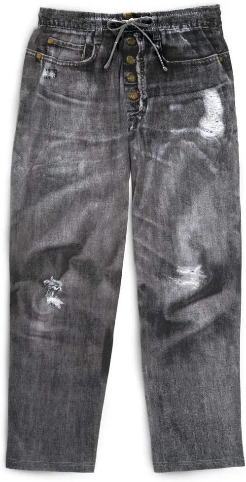 Collections Etc Distressed Faux Dark Denim Soft Cotton Lounge Pant - Drawstring Waistband for Great Fit