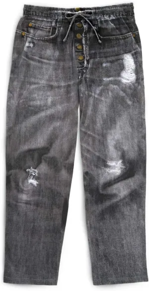 Collections Etc Distressed Faux Dark Denim Soft Cotton Lounge Pant - Drawstring Waistband for Great Fit