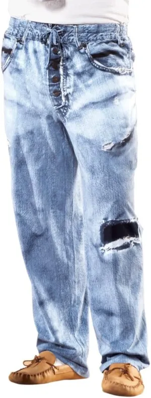 Collections Etc Faux Denim Soft Cotton Lounge Pant - Drawstring Waistband for Great Fit