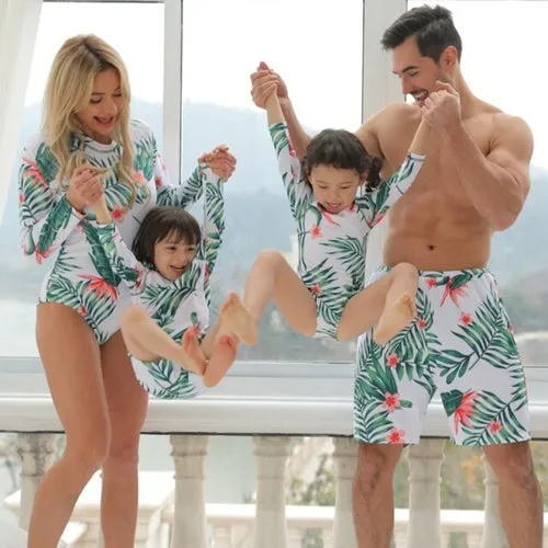 Colorful Flower Family Matching Children Swimsuits Summer Beach