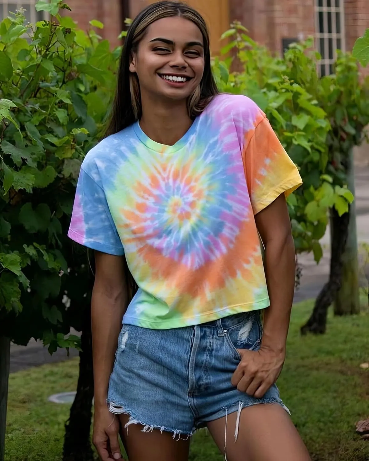 Colortone Tie Dye Crop Tops for Women - Cropped Tie Die Tee Shirts