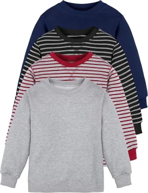 Cooraby 4 Pack Boys' Thermal Long-Sleeve Shirts Stripe and Solid Tee Shirts Soft Cotton Tees for Boys and Toddlers