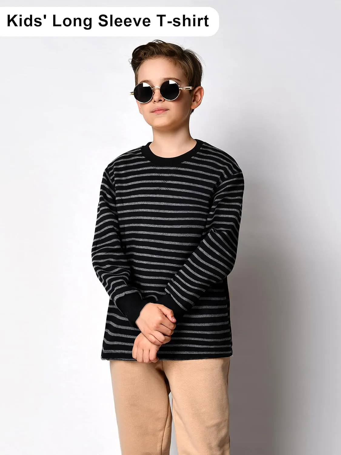 Cooraby 4 Pack Boys' Thermal Long-Sleeve Shirts Stripe and Solid Tee Shirts Soft Cotton Tees for Boys and Toddlers