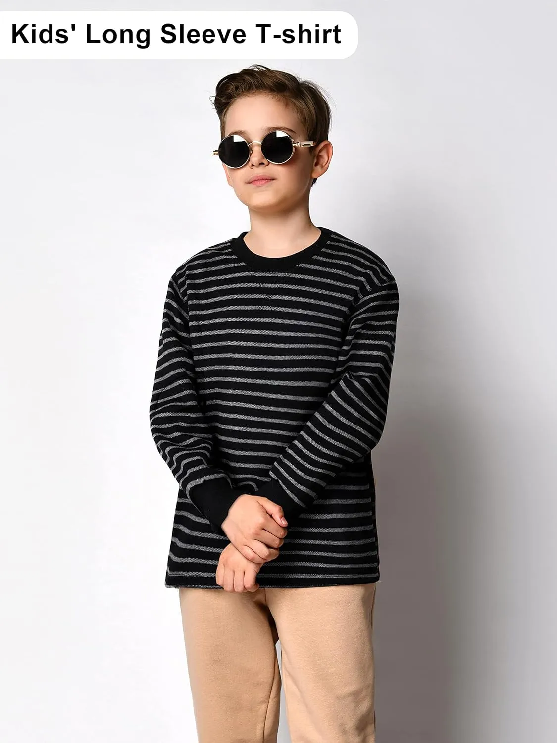 Cooraby 4 Pack Boys' Thermal Long-Sleeve Shirts Stripe and Solid Tee Shirts Soft Cotton Tees for Boys and Toddlers