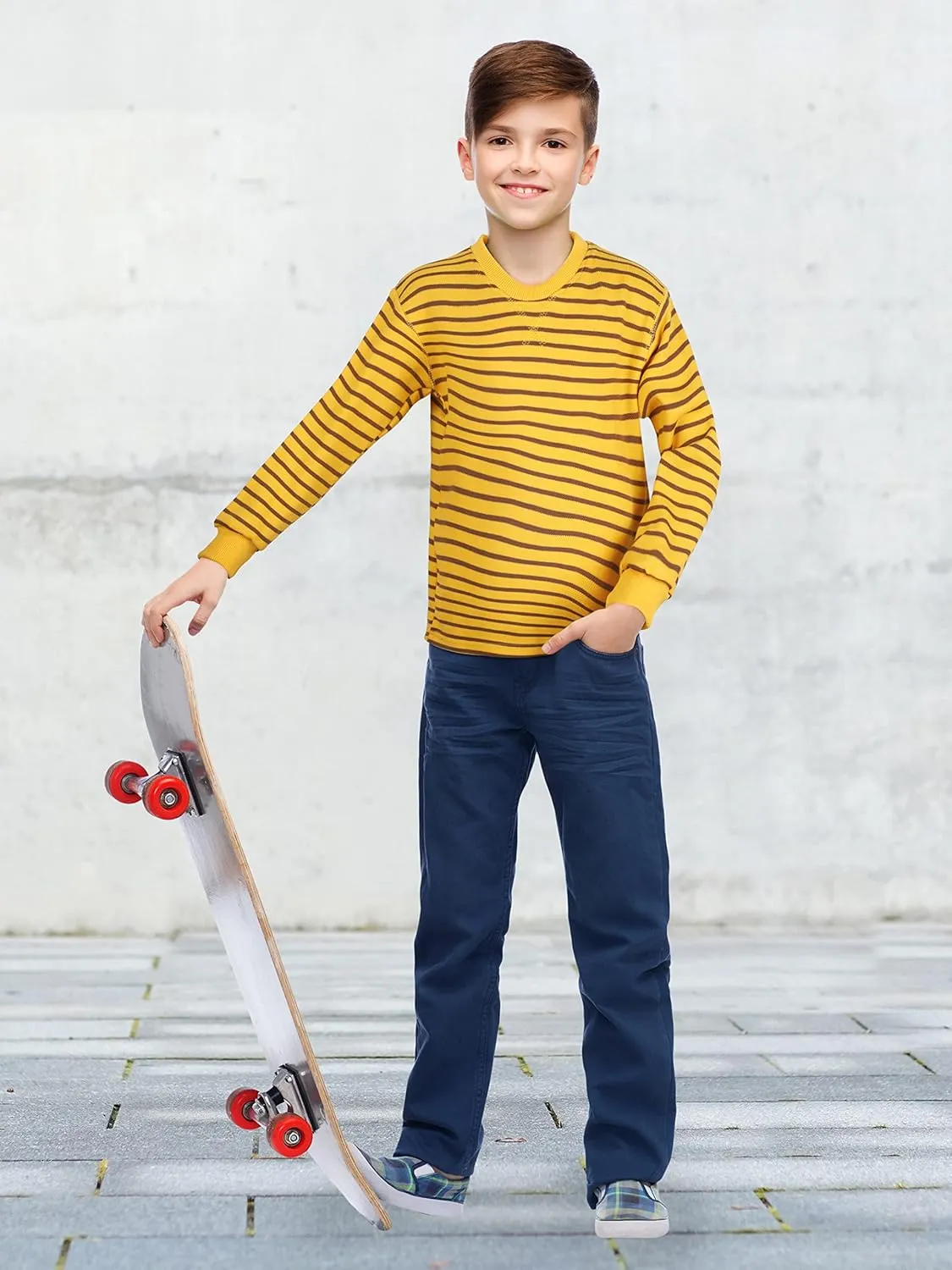 Cooraby 4 Pack Boys' Thermal Long-Sleeve Shirts Stripe and Solid Tee Shirts Soft Cotton Tees for Boys and Toddlers