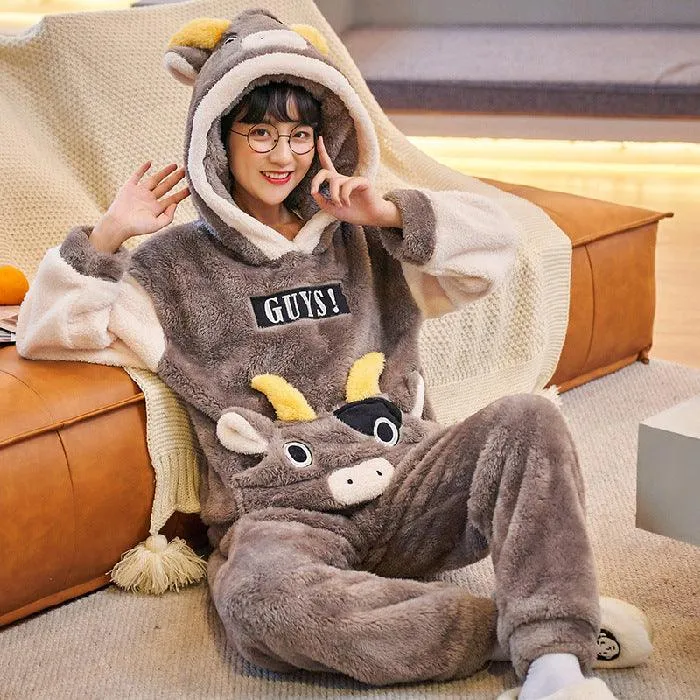 Coral Fleece Couple Pajamas Cute Flannel Loungewear