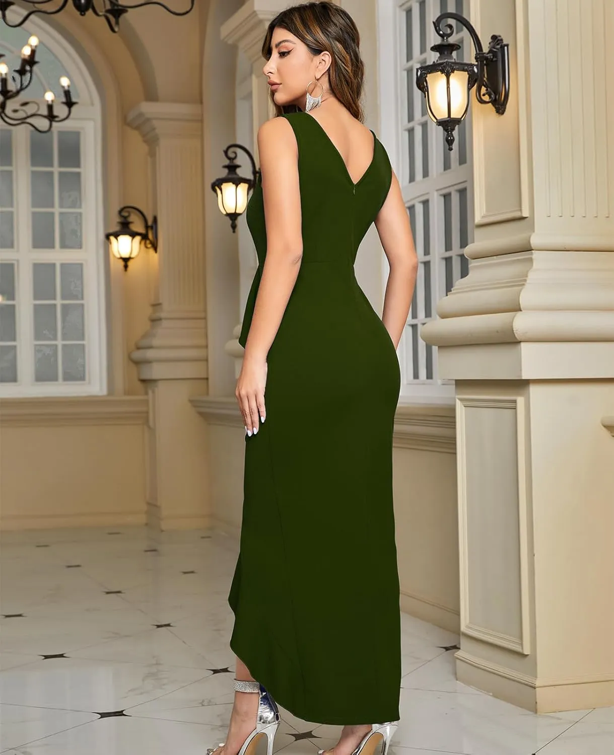 CORSKI Women's Formal Evening Dress Bodycon Ruffle Hem Mermaid Split Cocktail Long Dresses Elegant Wedding Guest Dress