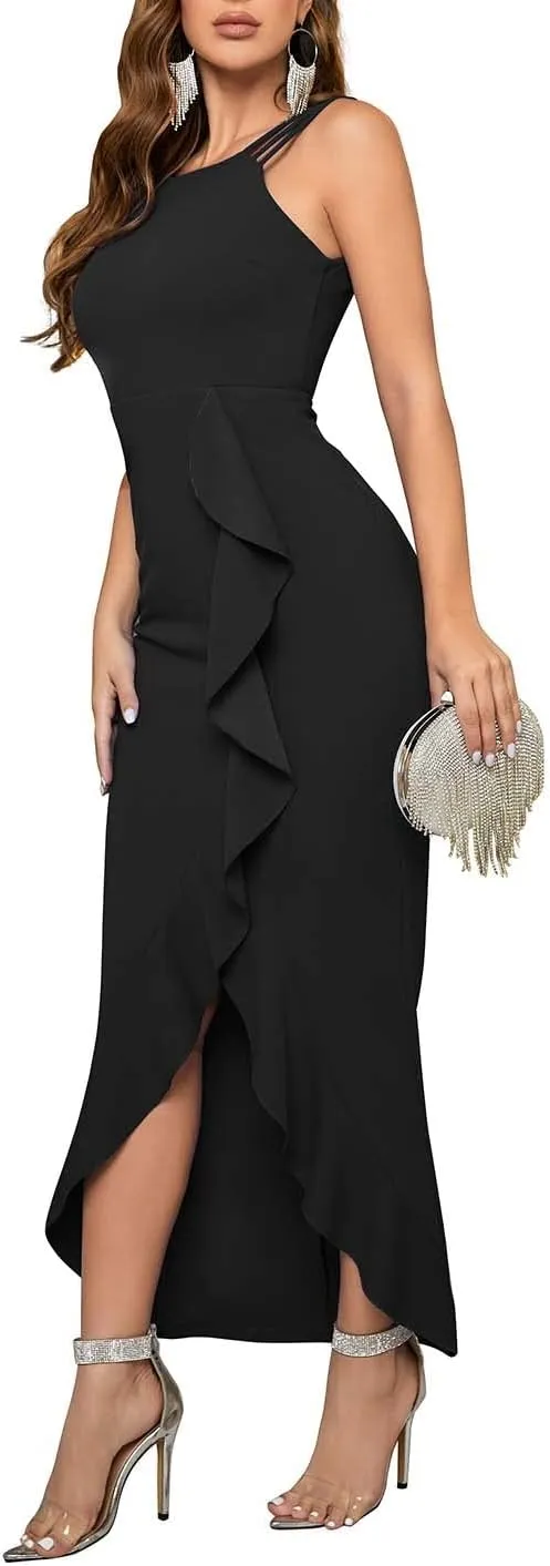 CORSKI Women's Formal Evening Dress Bodycon Ruffle Hem Mermaid Split Cocktail Long Dresses Elegant Wedding Guest Dress